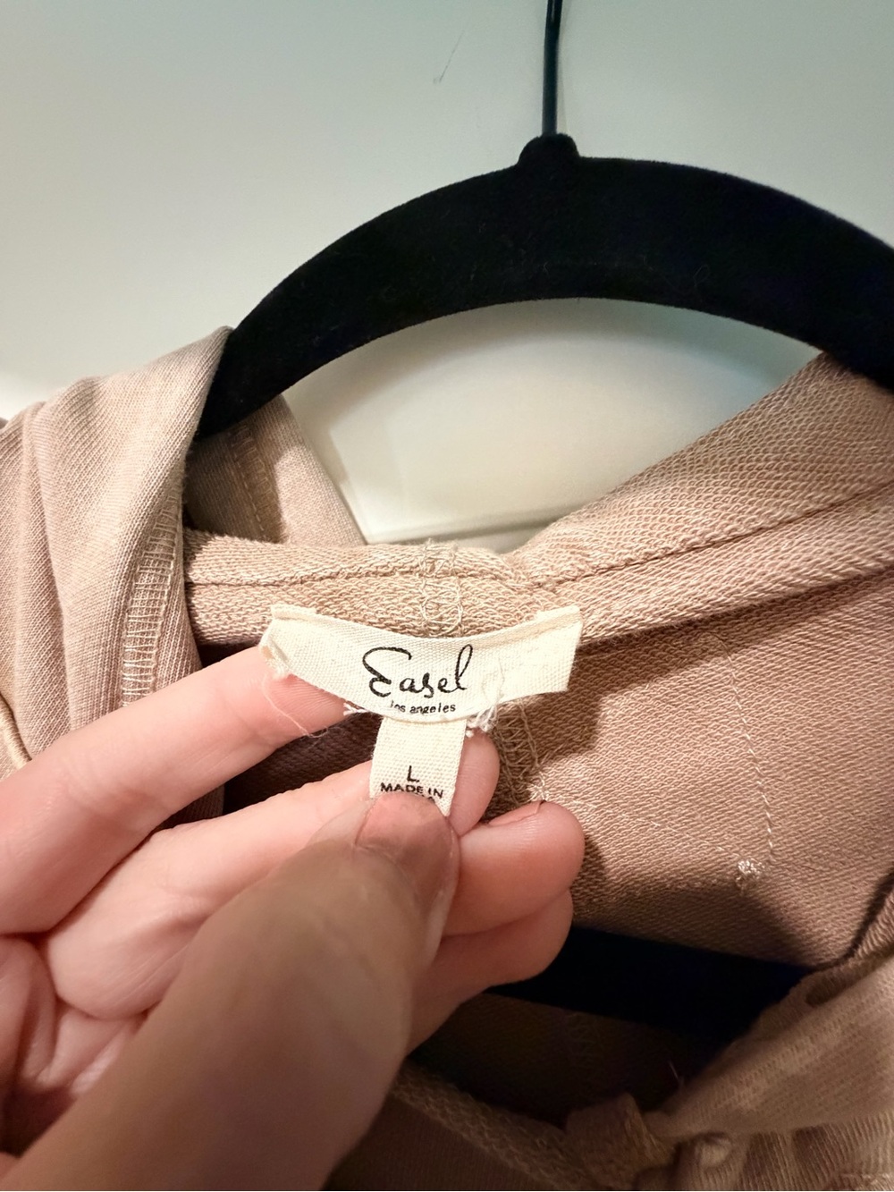 easel Women's Patchwork Hoodie in Beige with Olive and Rust Accents - Picture 5 of 6